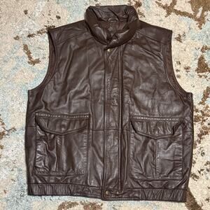 Vintage Eddie Bauer Goose Down Leather Vest Mens Size Large 90s